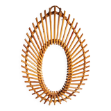 "Almond" or "eye" mirror, rattan from the 60s/70s