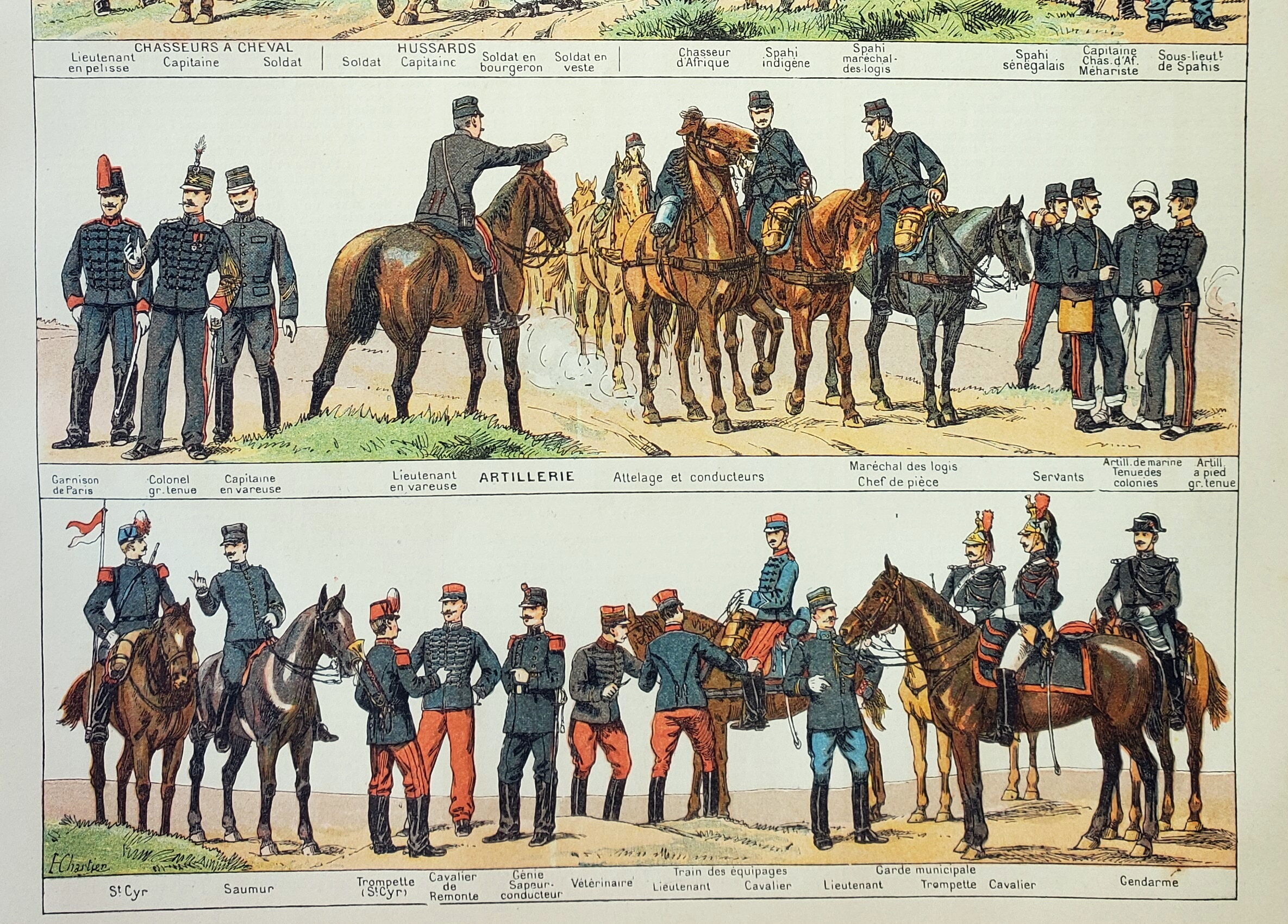 Engraving • Uniforms of the French armies 2 • Original and vintage poster from 1898