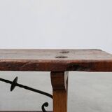 17th Century Spanish Brutalist coffee table in wood and wrought iron