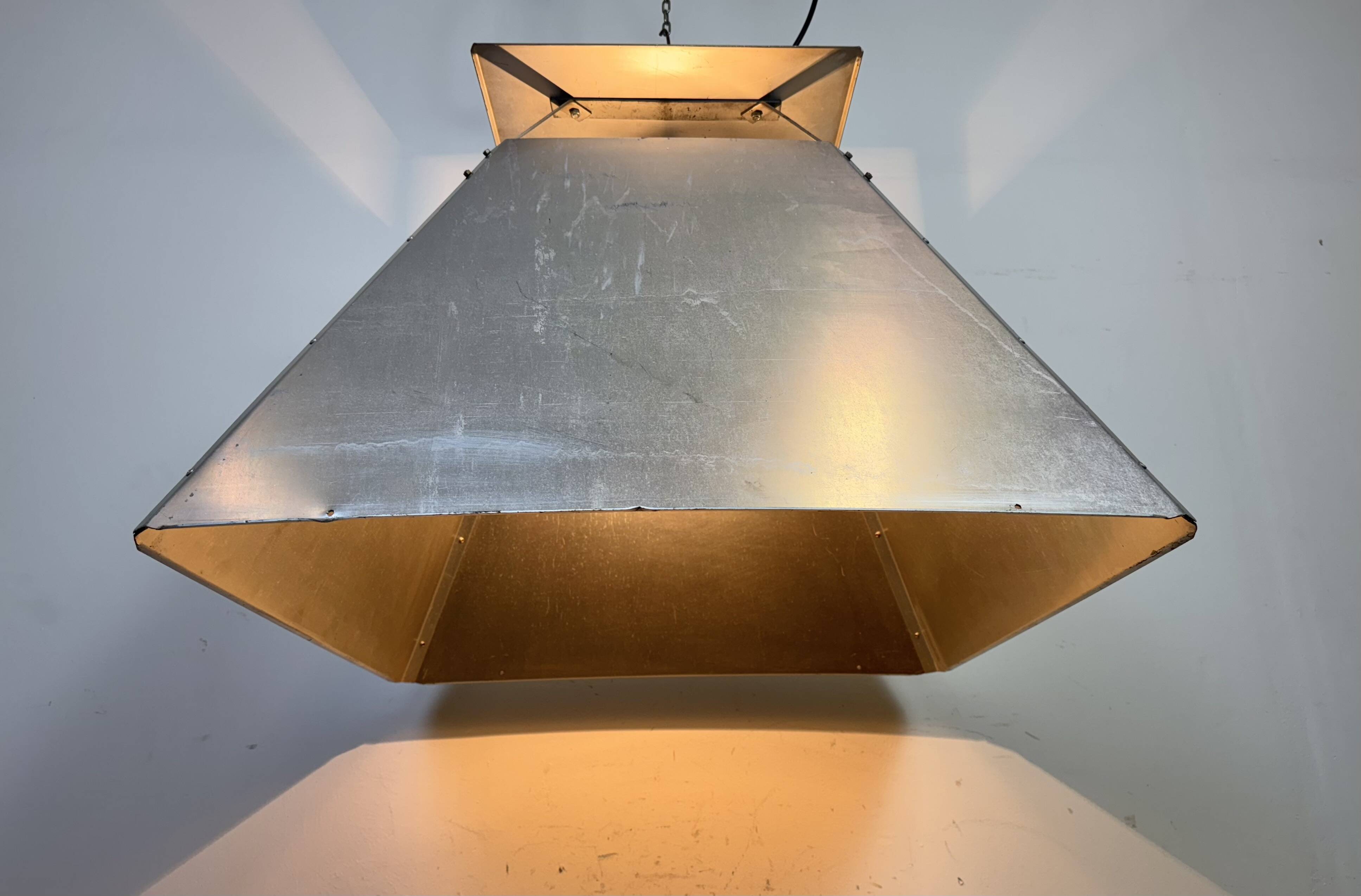 Large Silver Industrial Factory Pebdant Lamp, 1970s