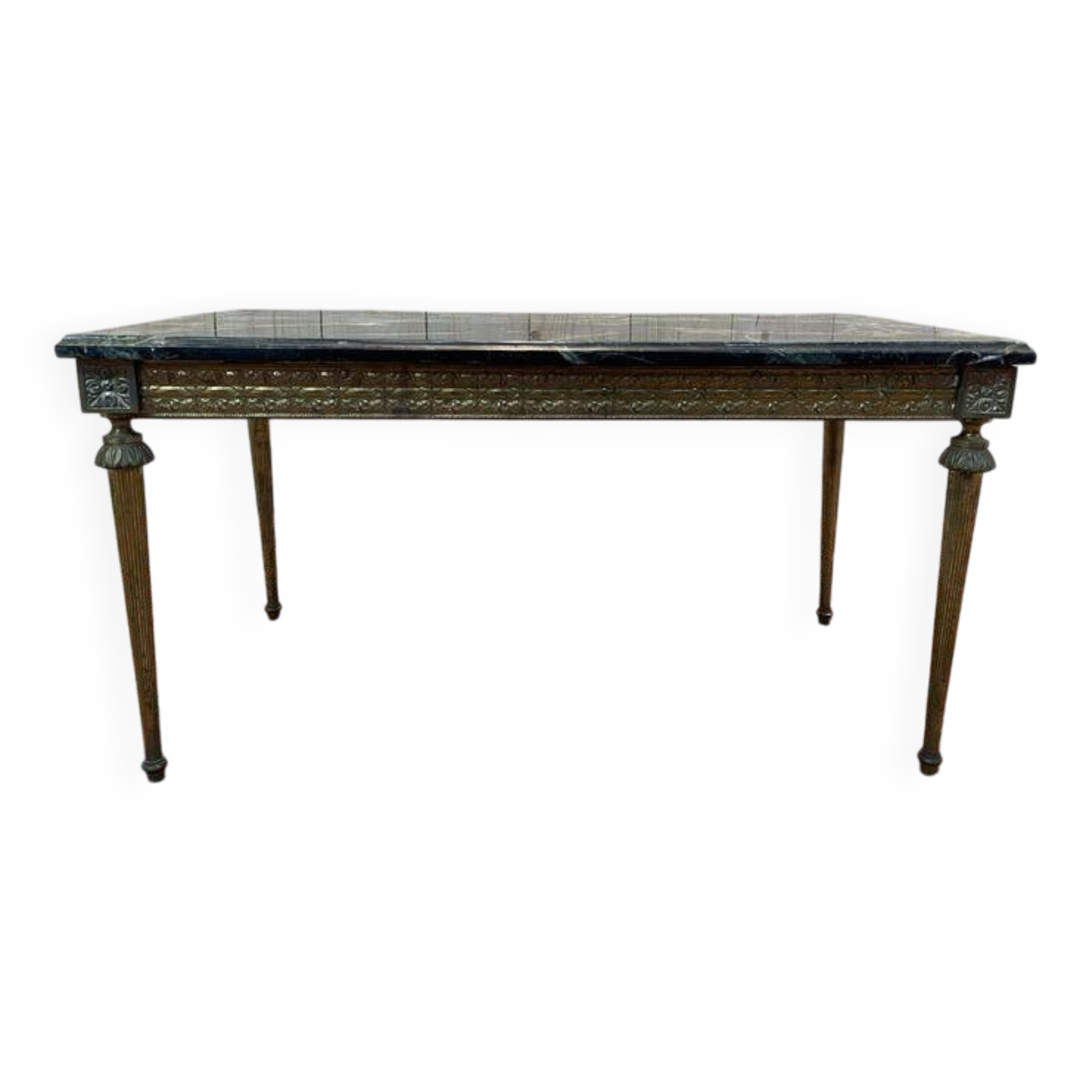 Louis XVI style coffee table in gilded brass and marble