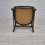 1970s, set of 4 Danish dining chairs, original condition, dark oak wood, furniture wool fabric.