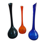 Set of 3 Scandinavian and Polish glass bottle vases from the 1970s.