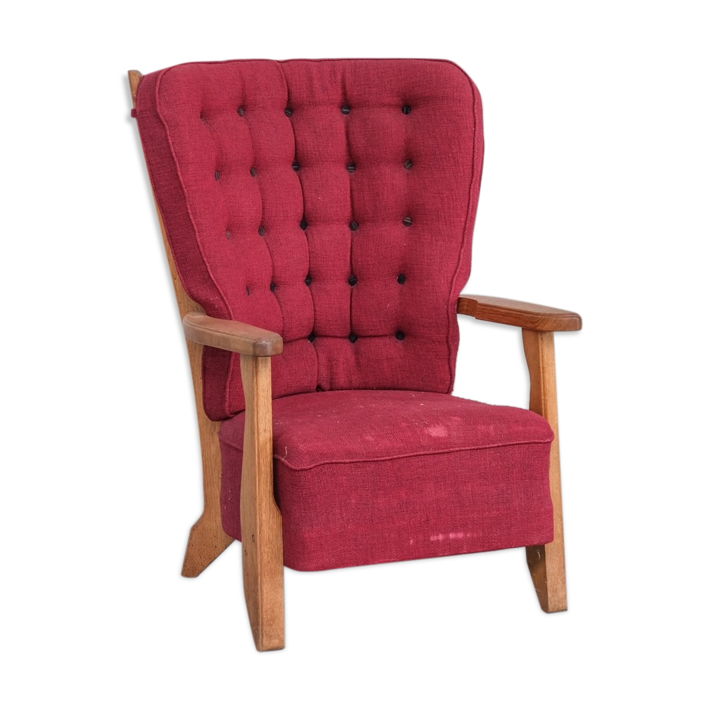 Guillerme et Chambron Oak Mid-Century French Armchair