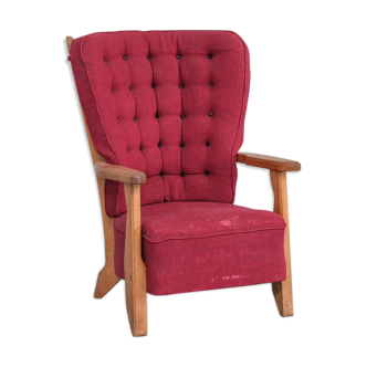 Guillerme et Chambron Oak Mid-Century French Armchair