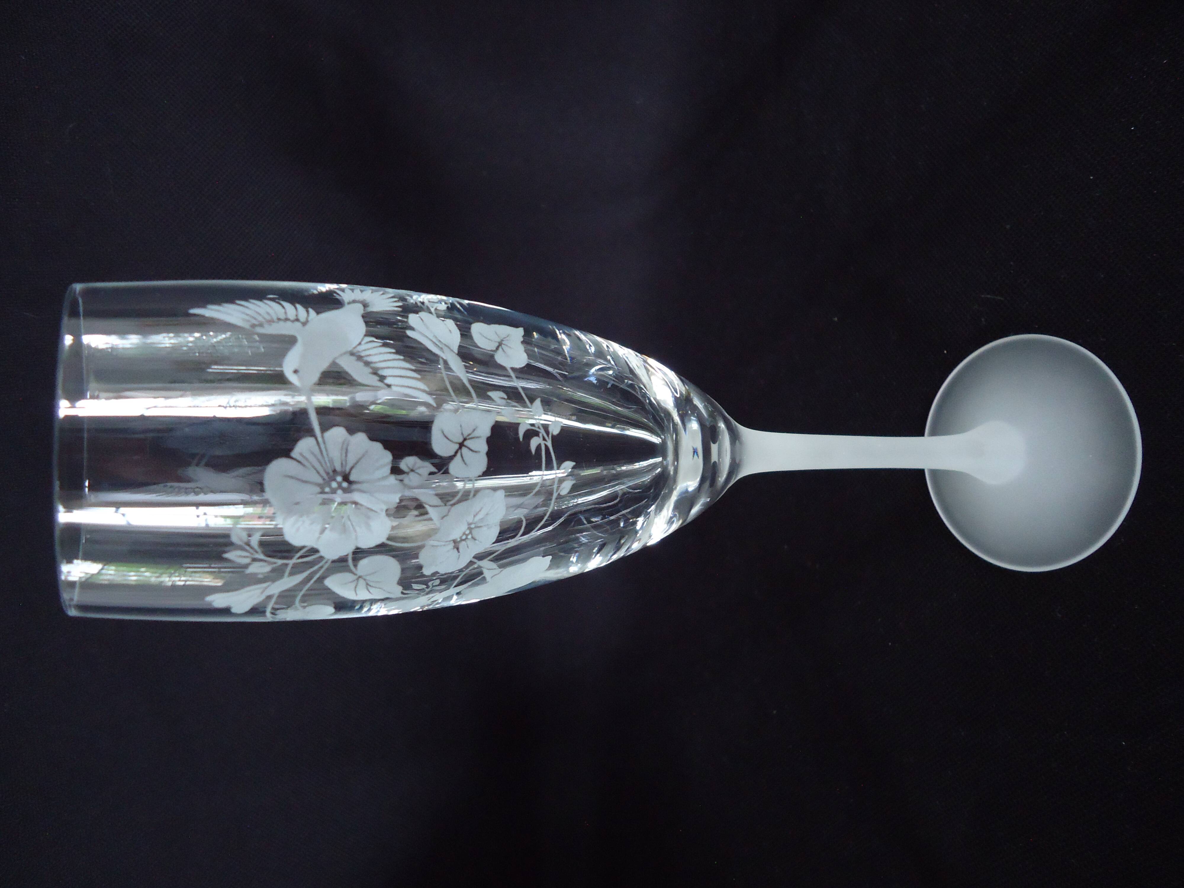 AVON crystal champagne flutes, engraved