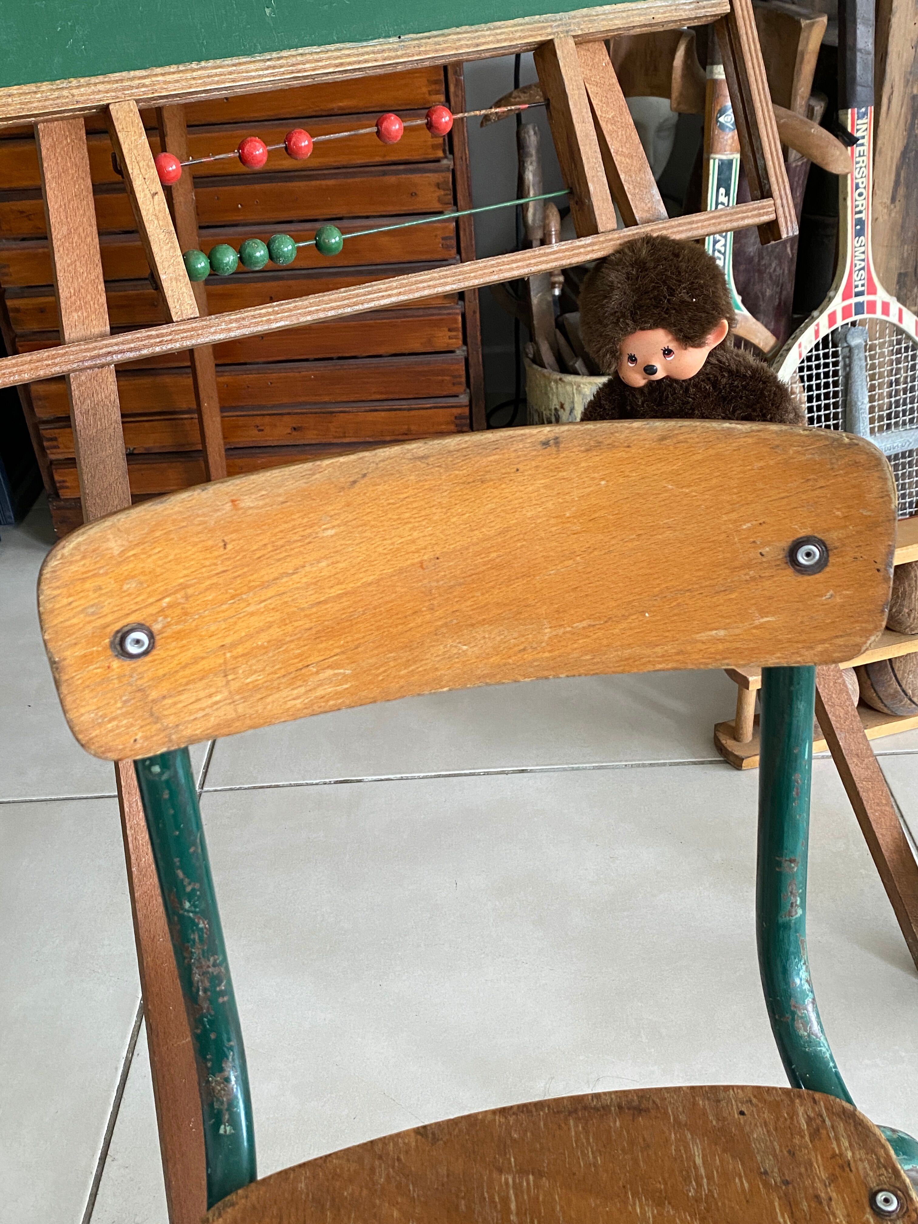 Old children's school chair wood and metal