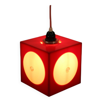 Red space age pendant lamp in plastic - 1970s lighting