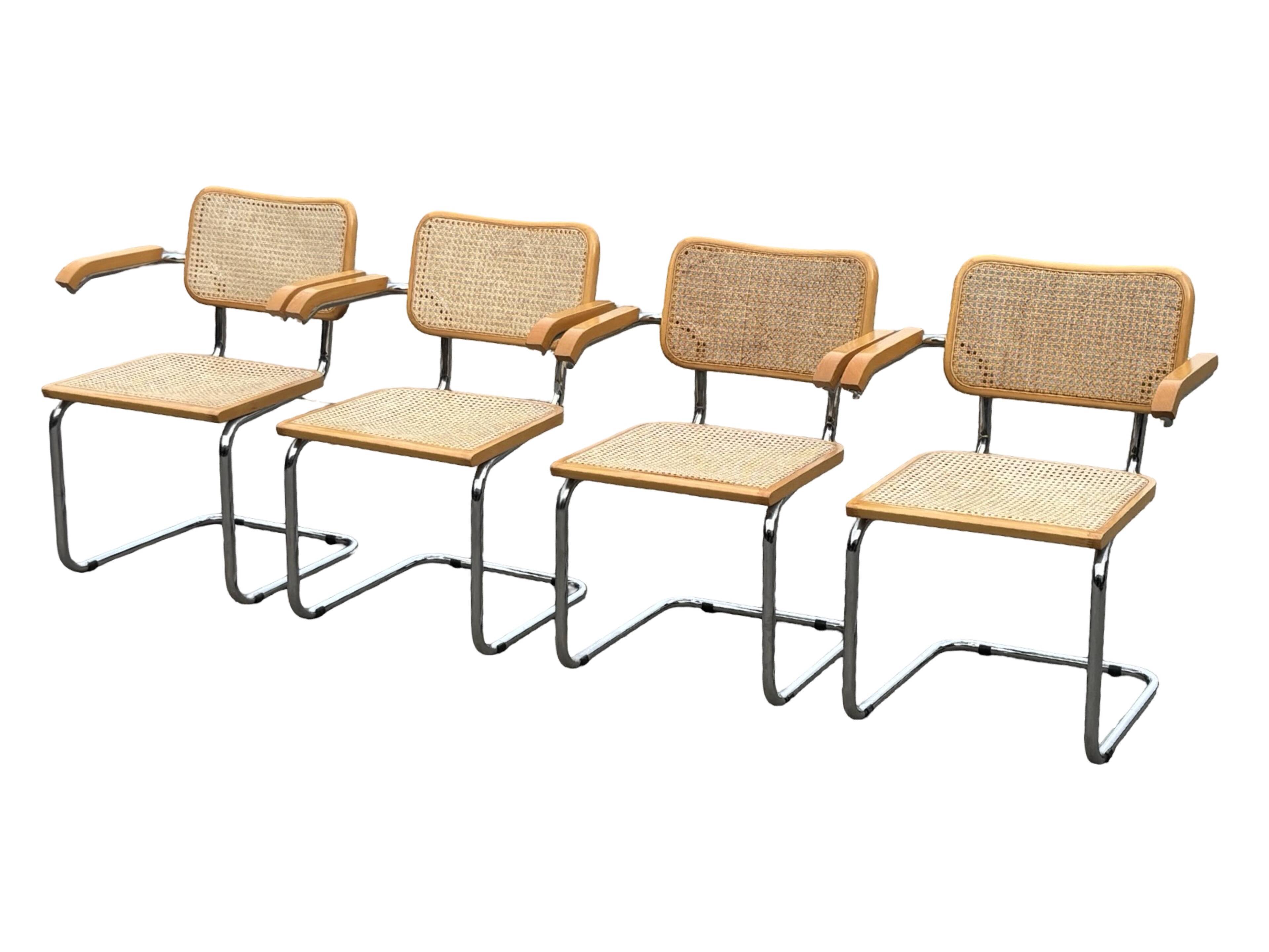 Set of 4 Cesca chairs model B64 with armrests Cesca Marcel breuer design