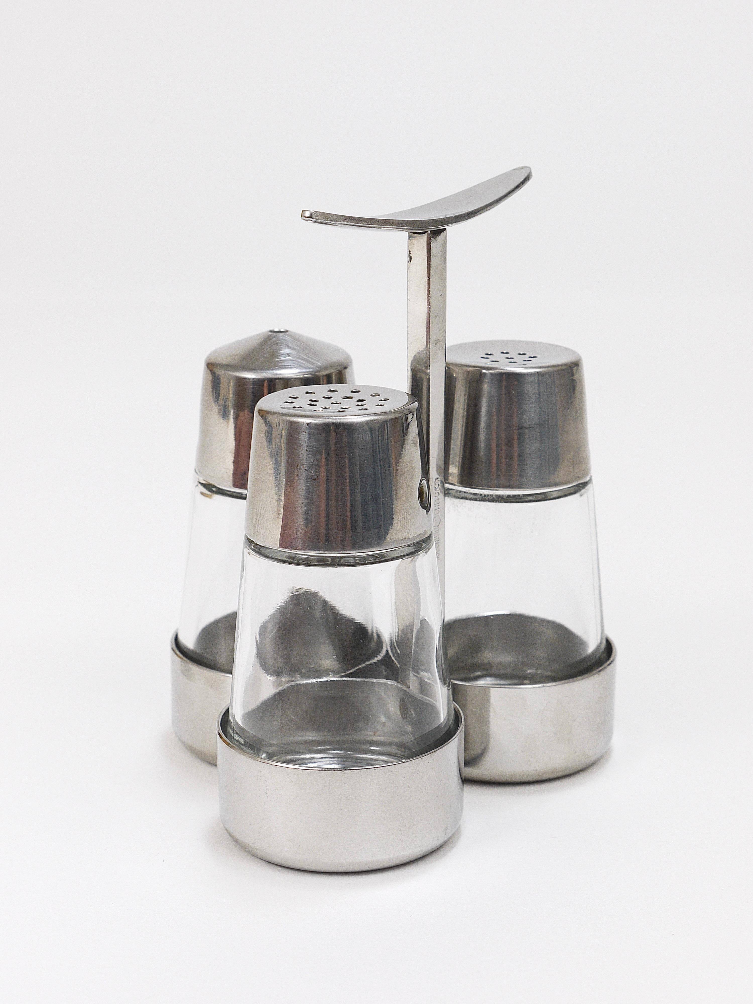 Set of condiments Marianne Denzel salt and pepper, Berndorf, Austria, 1960s