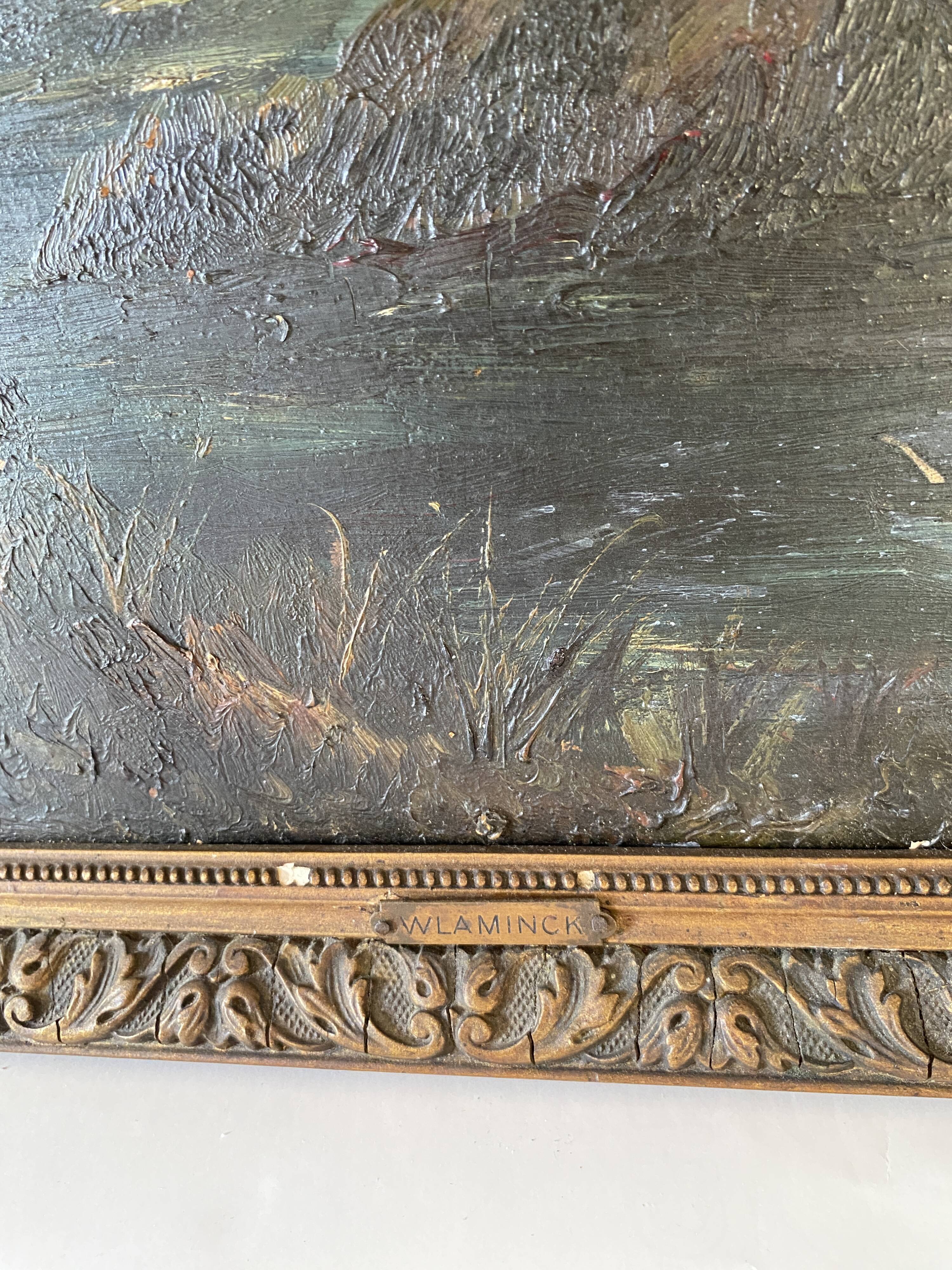 Oil and wood frame, ca 1900