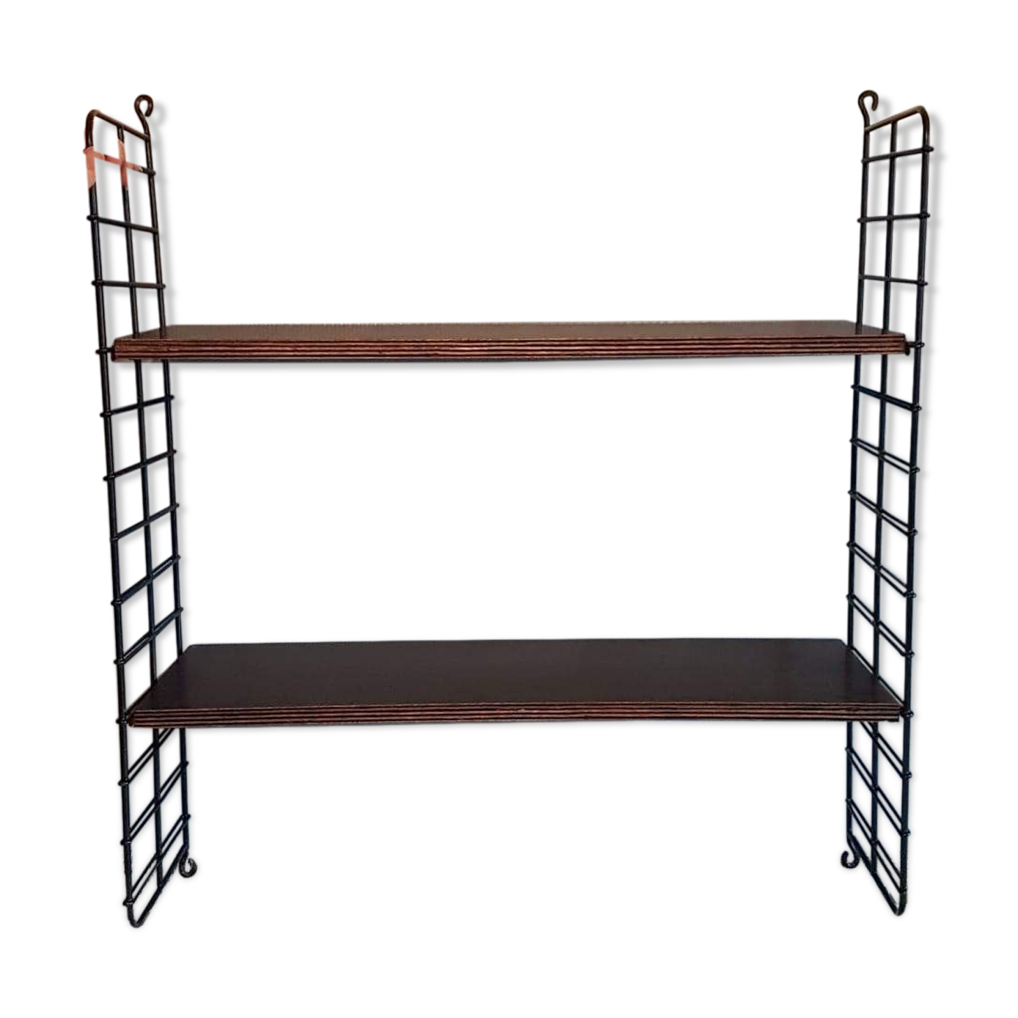 Wall shelf 2 planks tomado dark wood and black metal structure