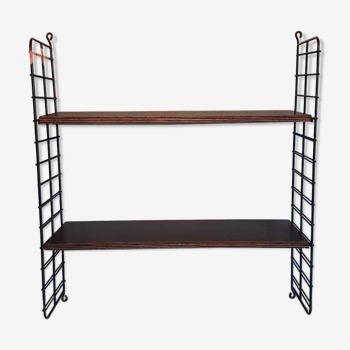 Wall shelf 2 planks tomado dark wood and black metal structure