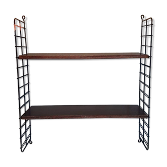 Wall shelf 2 planks tomado dark wood and black metal structure