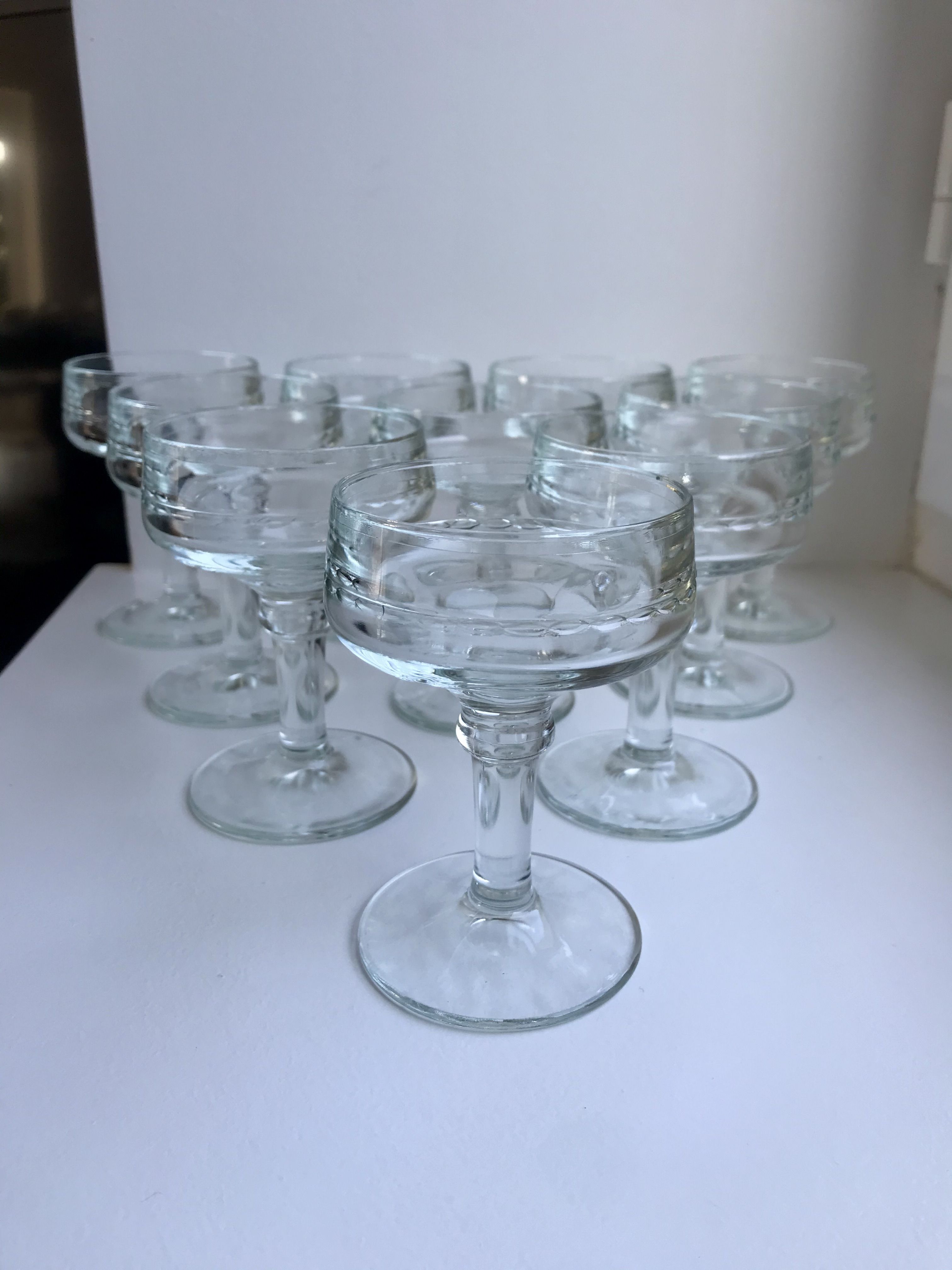 Set of 10 glasses with molded glass bar legs in 70s