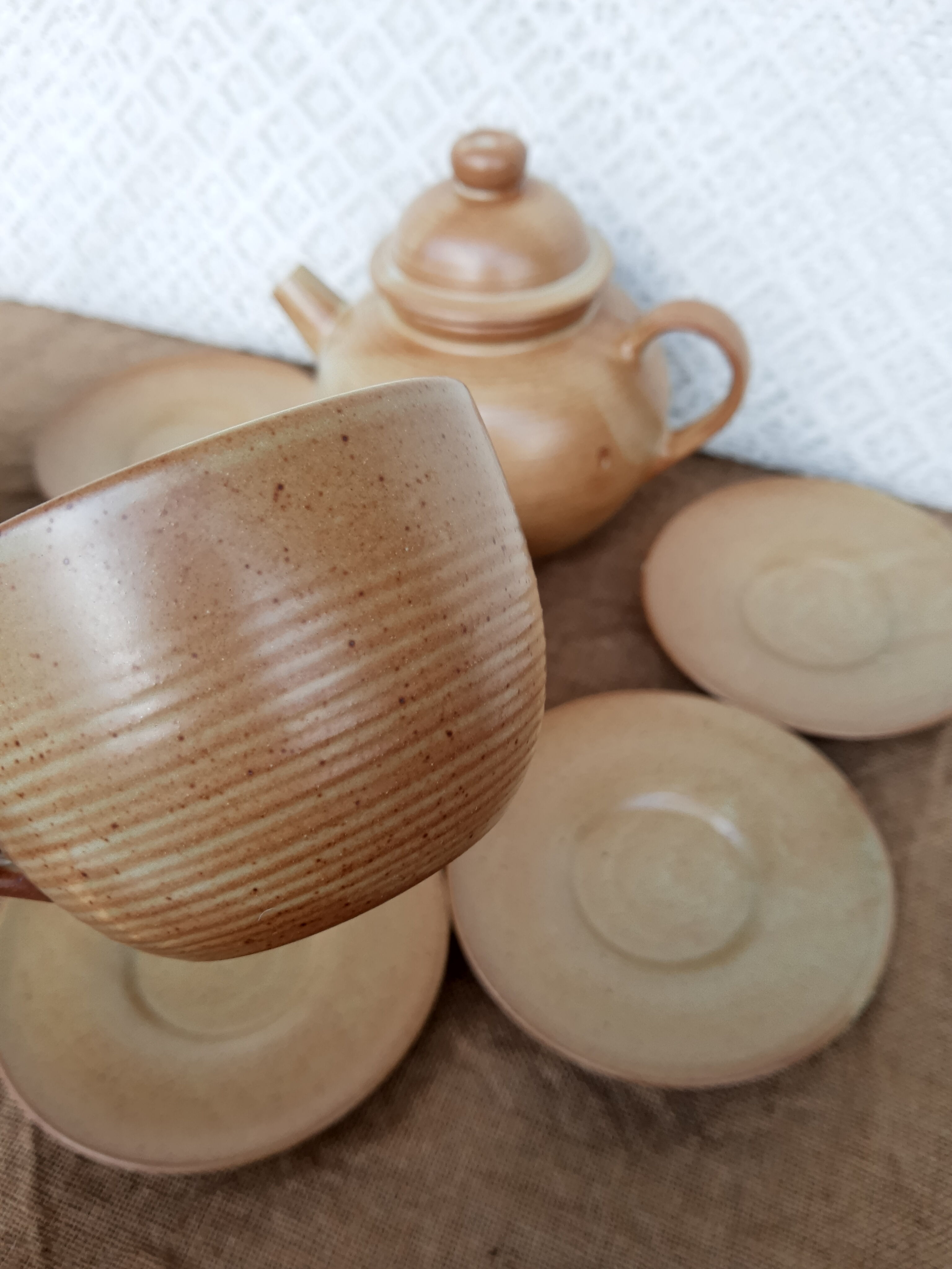 Vintage CNP France village stoneware chocolate tea coffee set