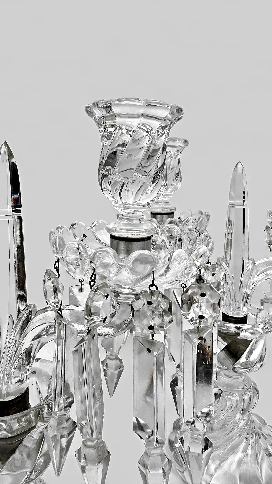 Baccarat, pair of two-light candelabra, Bambou Tors model.