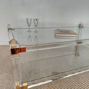 Large Hollywood Regency coffee table Lucite Brass double top 70s