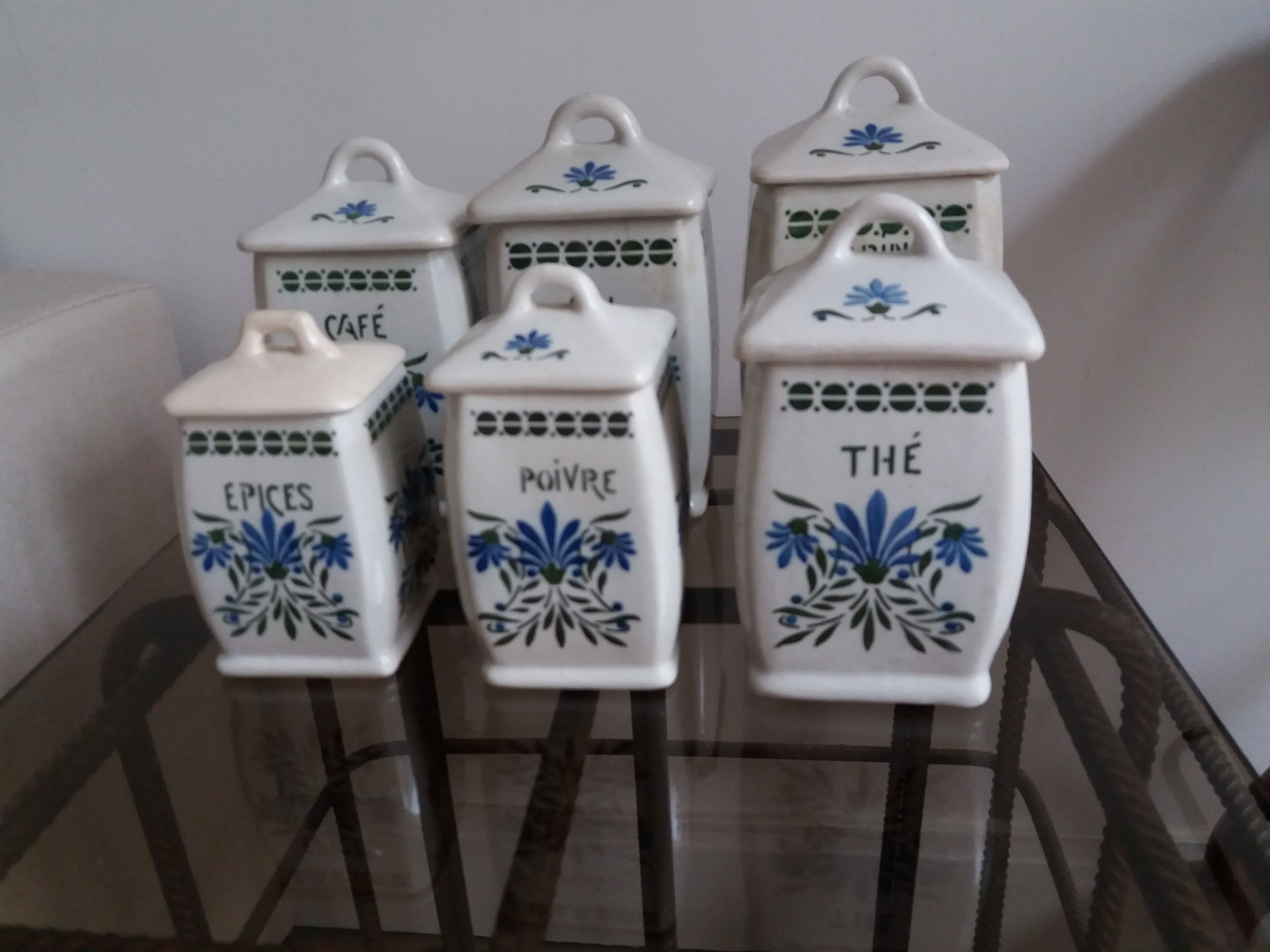 6 spice pots in art nouveau faience