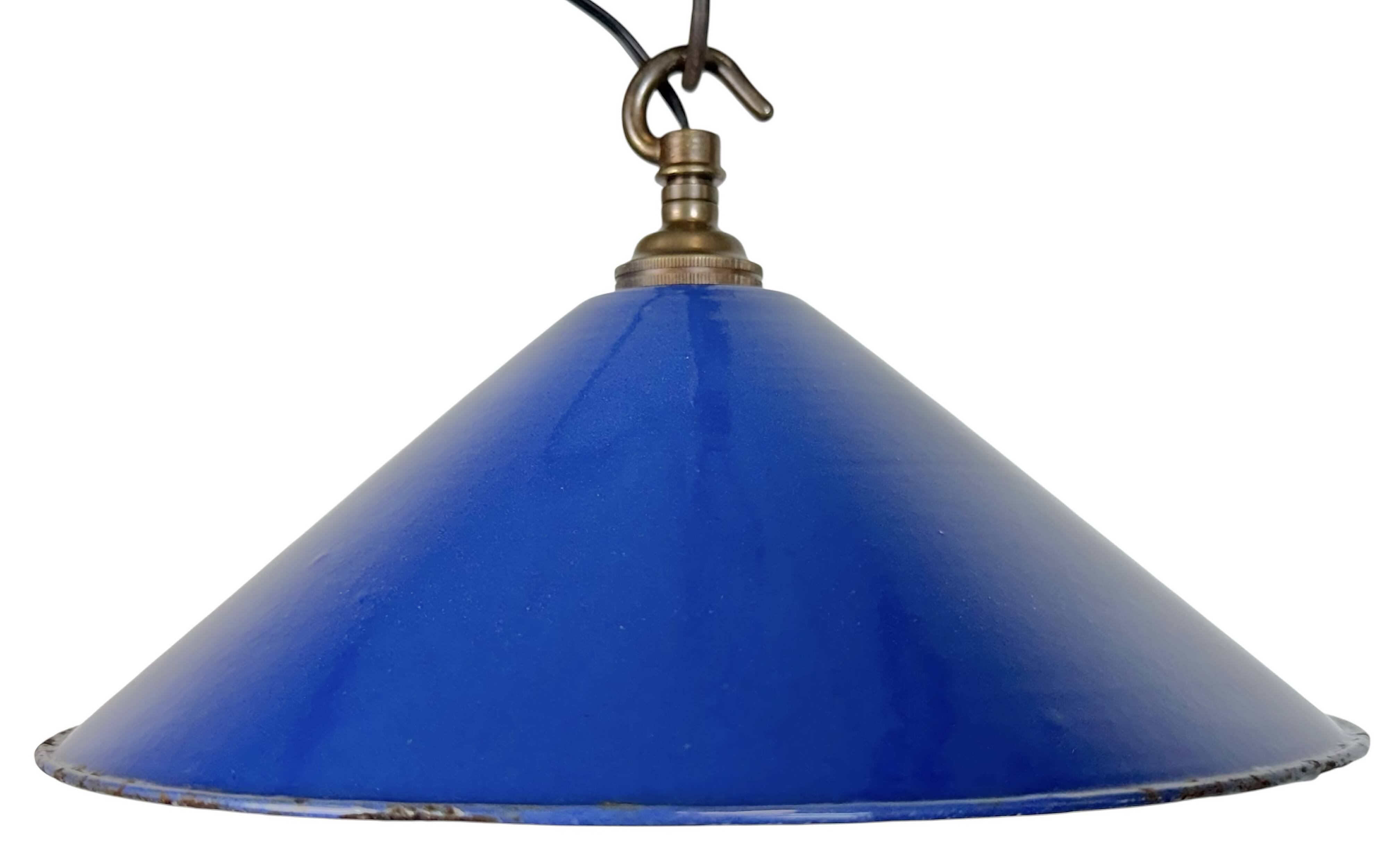 Industrial Blue Enamel Factory Pendant Lamp, 1950s
