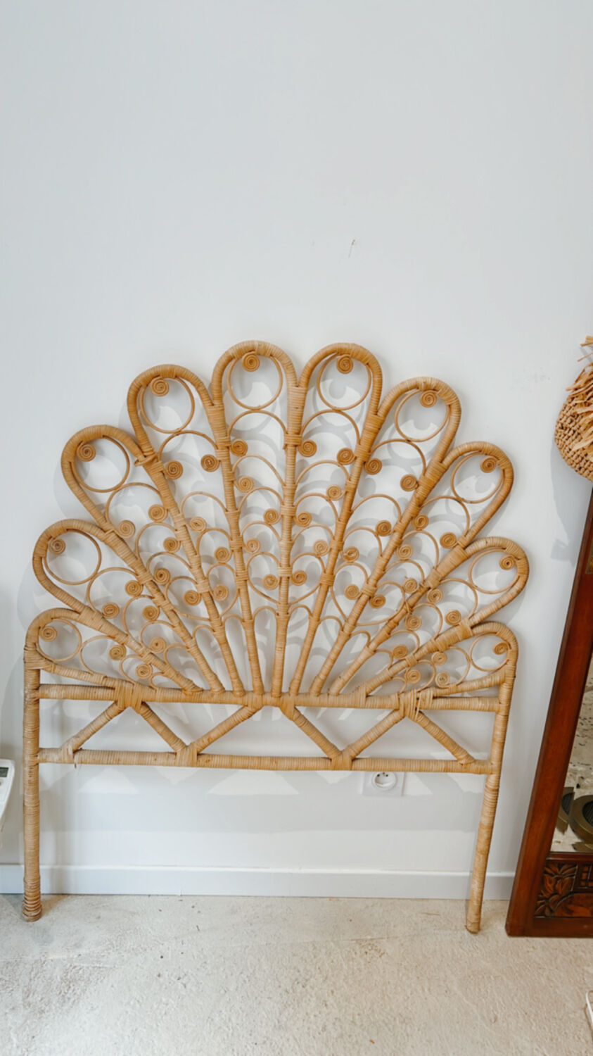Vintage headboard peacock rattan