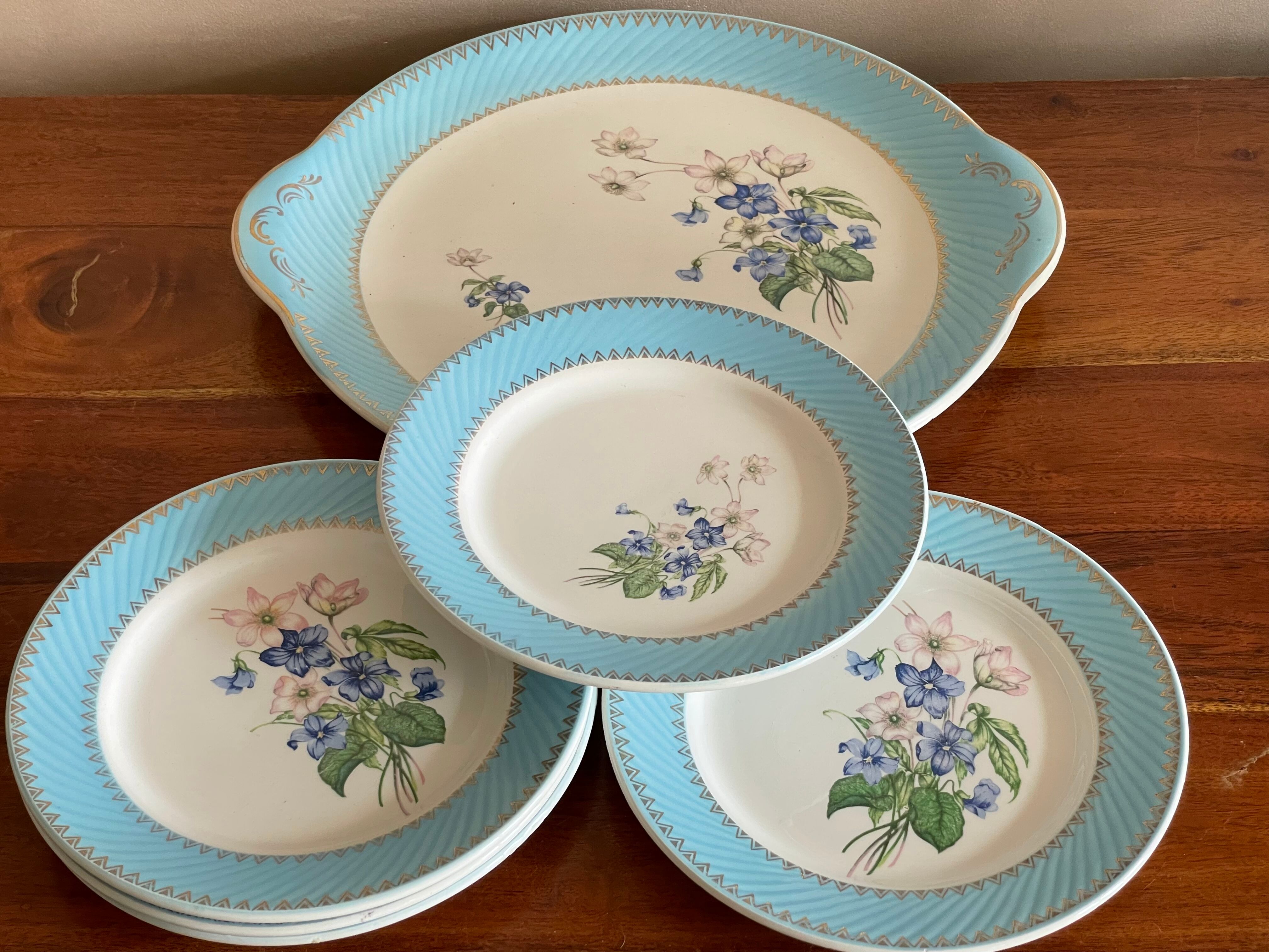 Cake dish and 5 dessert plates FB Limoges
