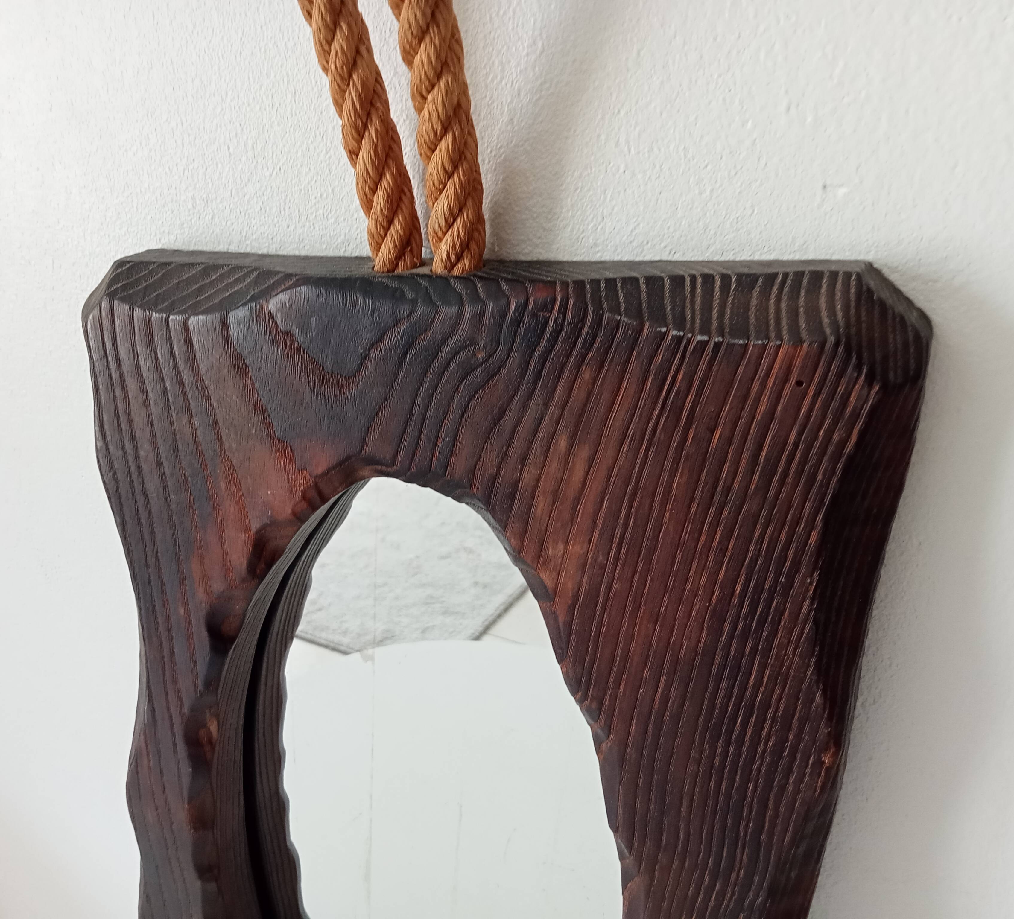 Brutalist antique mirror in solid wood from the 1950s/60s.