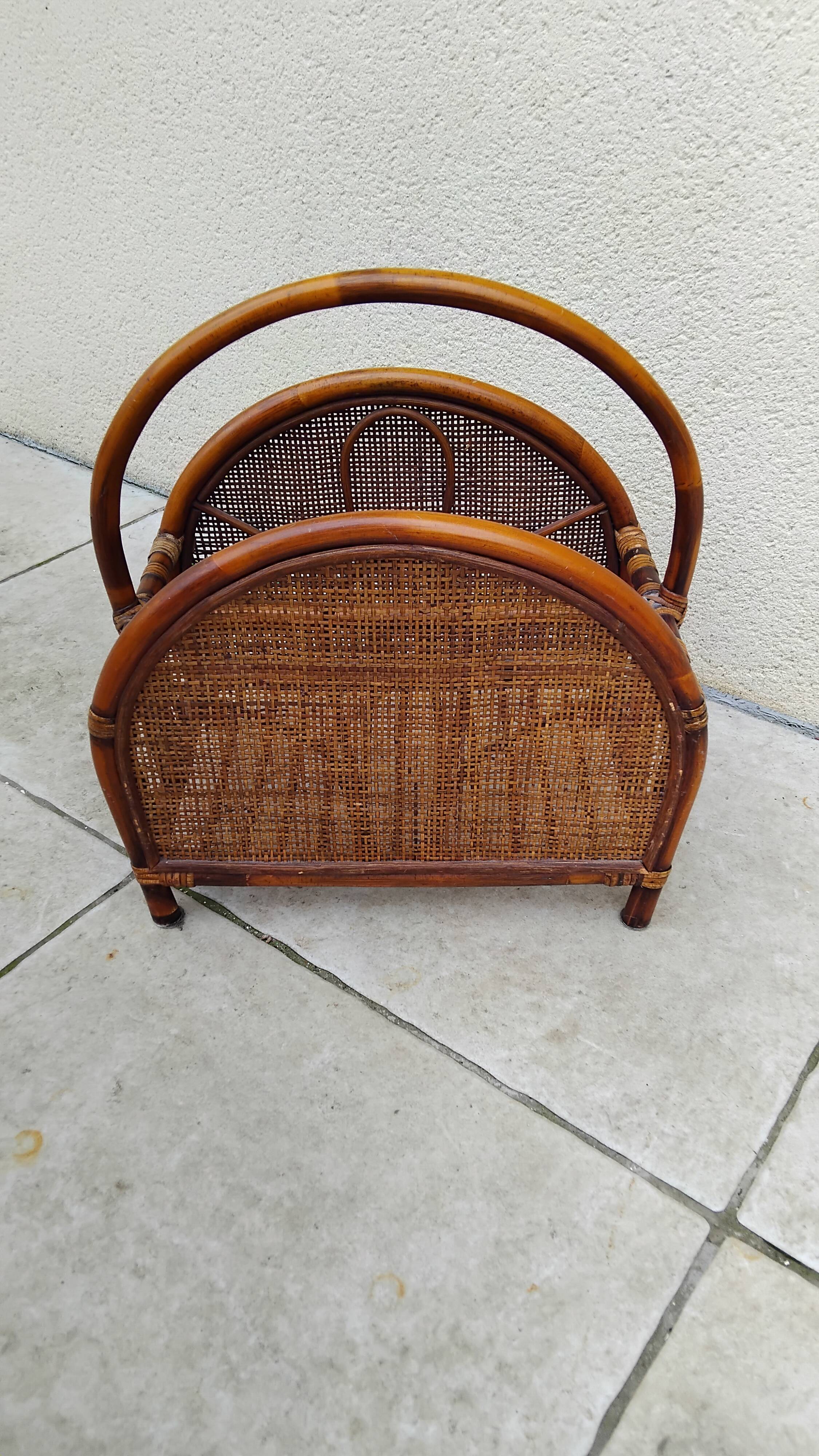 Vintage rattan cane magazine rack