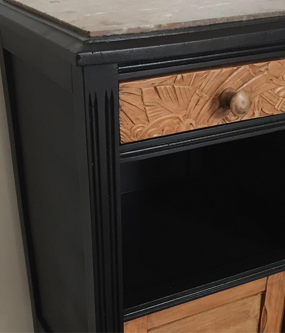 Bedside 1940s wooden and marble grey/bordeaux top