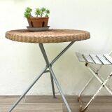 Rattan and lacquered metal folding table