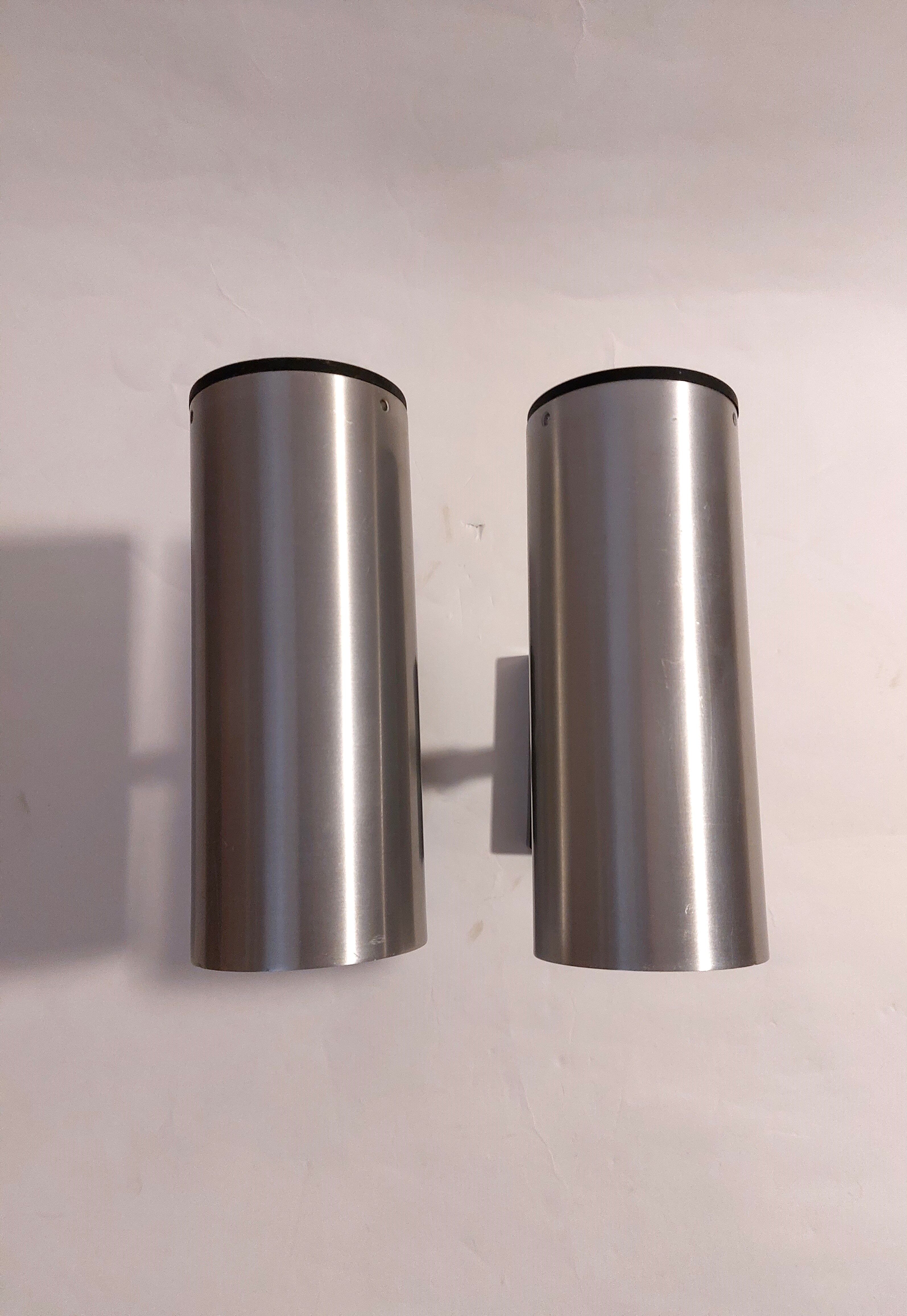 Pair of brushed aluminum wall lamps Staff 1970