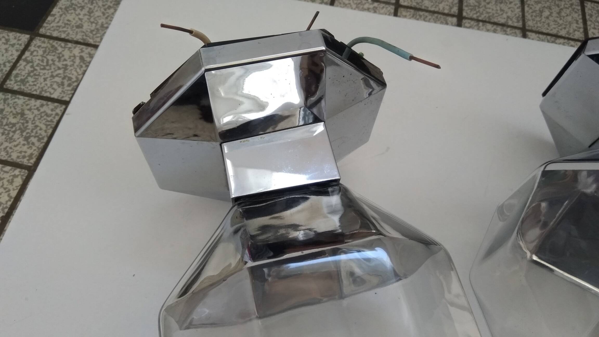 Pair of vintage 1970 Staff wall lights by Motoko Ishi in chrome