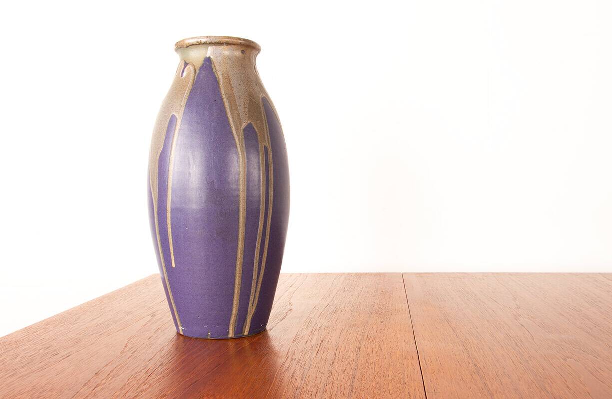 Large Art Deco glazed ceramic vase, by Léon Pointu, Puisaye stoneware.