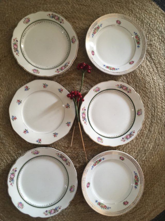 Old plates with matching flowers