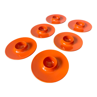 Rosti Mepal set of 6 orange egg cups, space age from Scandinavian design for apartment decoration