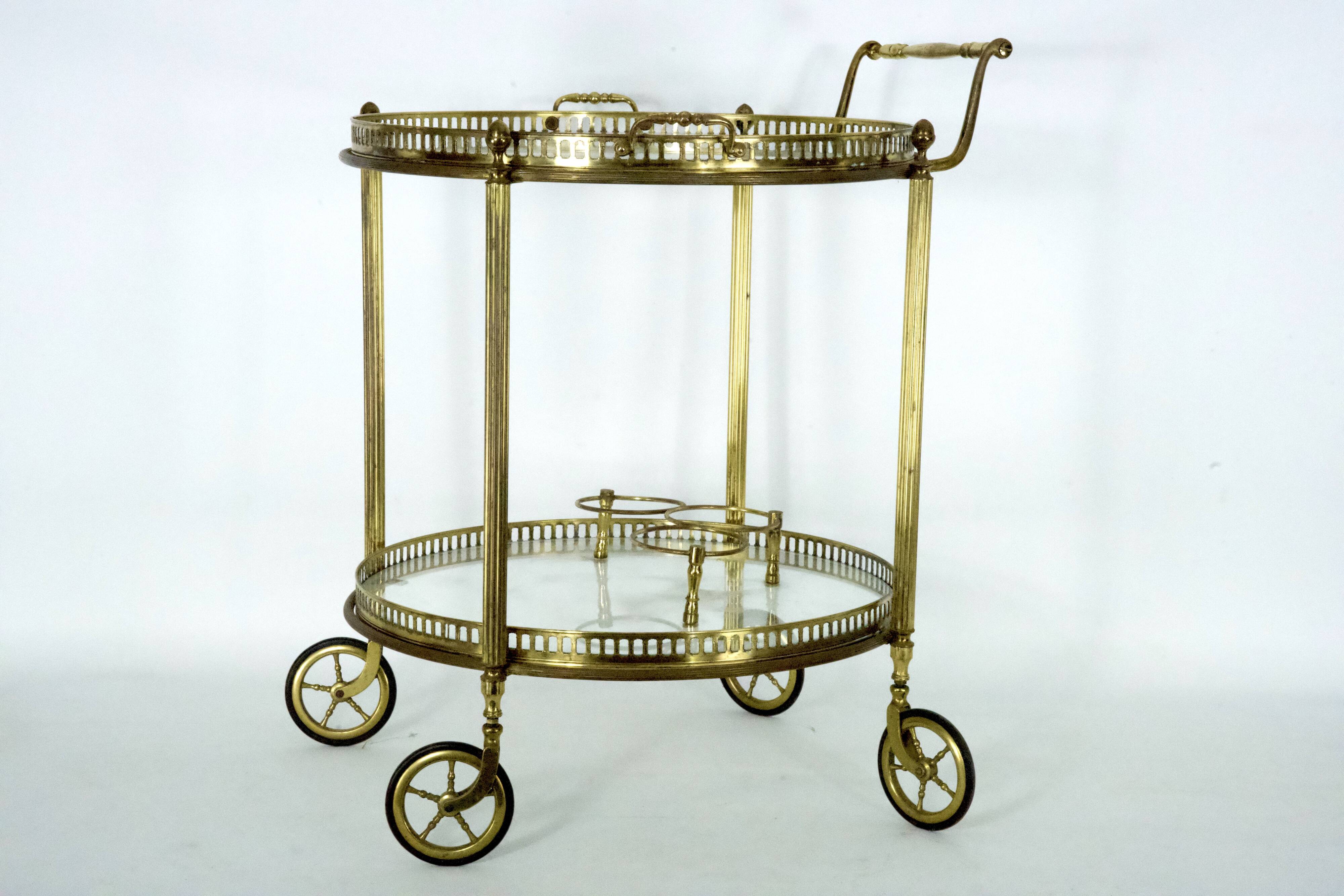 Mid-Century Modern Brass and Glass Bar Cart 1970s.