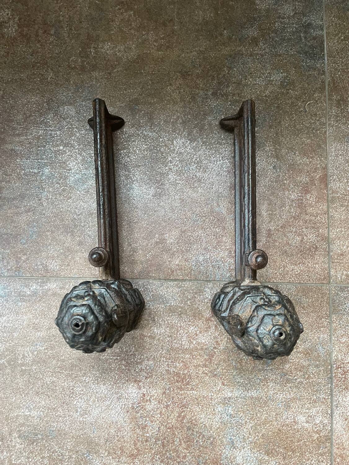 Pair of Louis XVI style bronze andirons