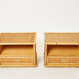 Pair of Italian bedside tables Dal Vera bamboo rattan brass 1970