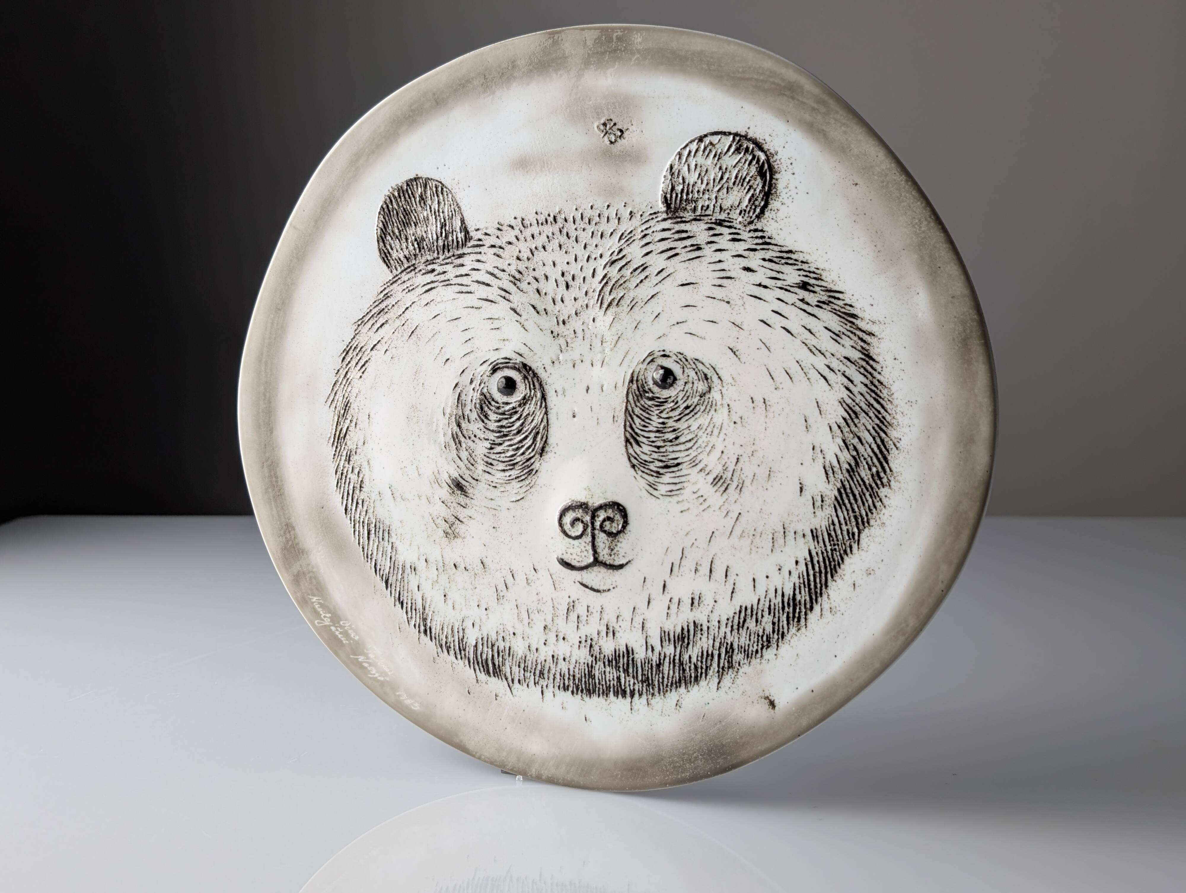 Oiva Toikka Ceramic Panda Bear Plate Nuutajärvi Finland 1983