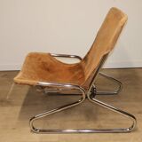 Vintage Suede and Chrome Metal Armchair, 1970s