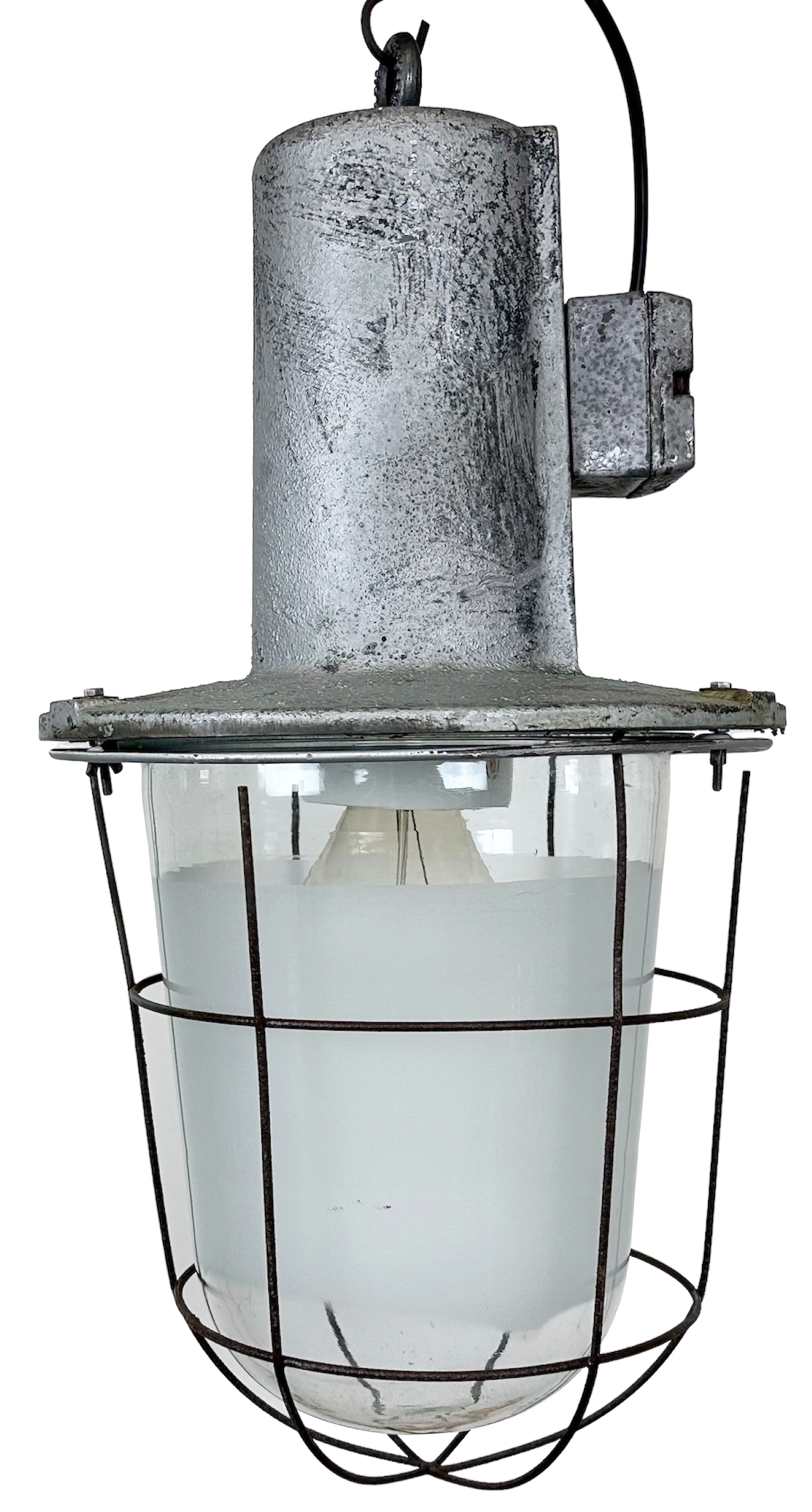 Large Industrial Cast Aluminium Cage Pendant Light , 1960s