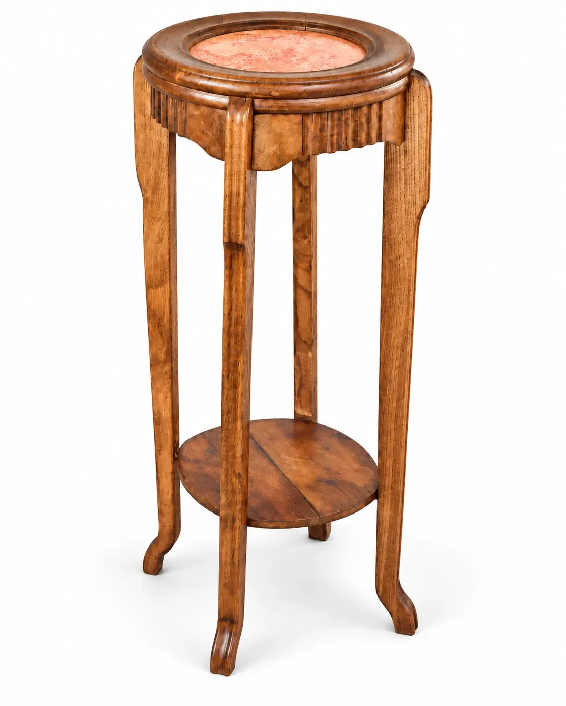 Art Deco wood stand French planter with stone plaque
