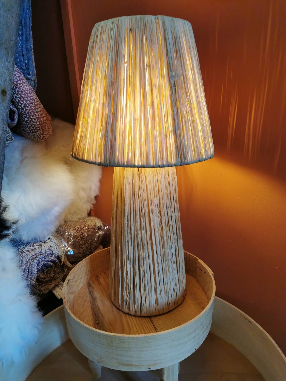 Large raffia lamp