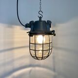 Grey Industrial Cast Iron Cage Pendant Light, 1960s