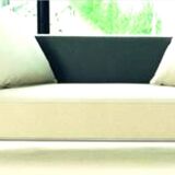 High-end 3-seater leather and fabric sofa