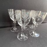 5 blown, cut and engraved crystal wine glasses