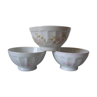 Set of 3 old breakfast bowls in Limoges porcelain deco retro vintage kitchen