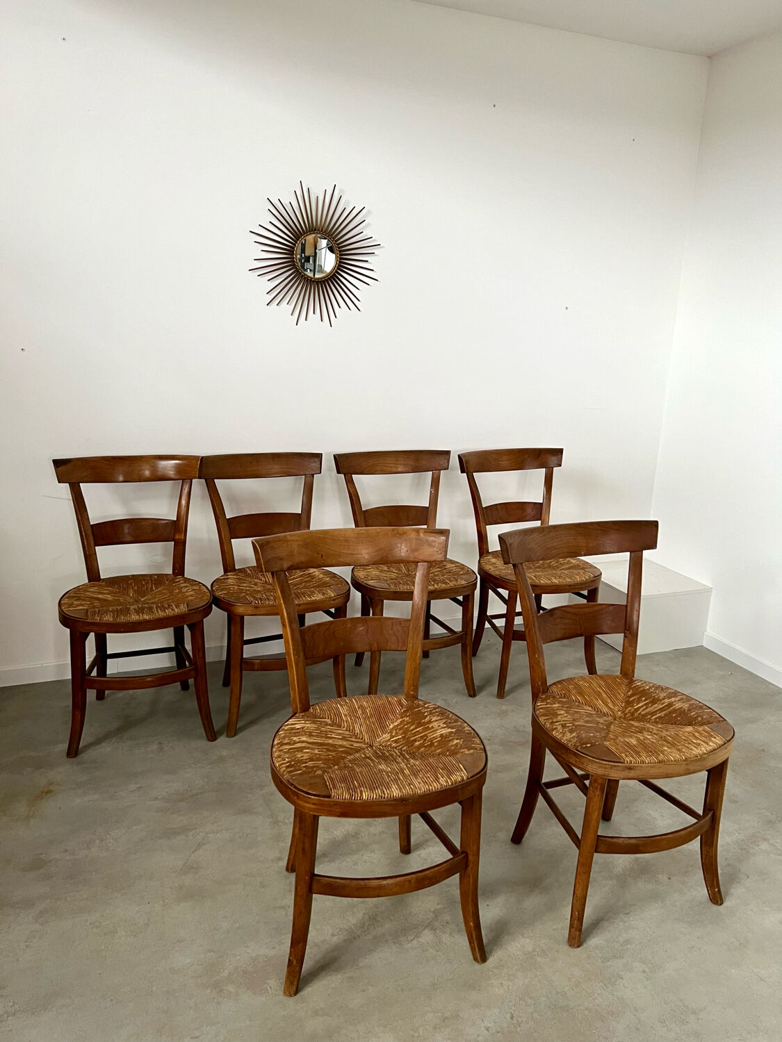 Lot de 6 chaises de ferme rustique début XX eme en bois / bistrot