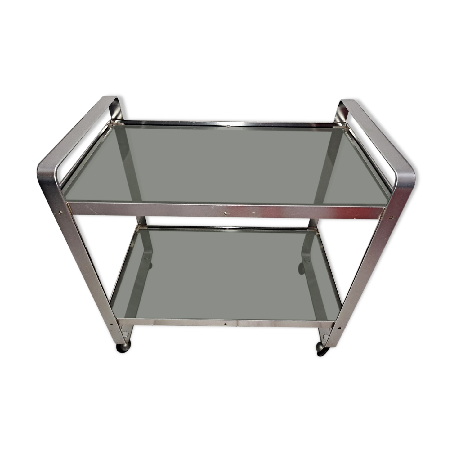 Mid Century Italian steel & Smoked Glass Serving Trolley
