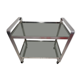 Mid Century Italian steel & Smoked Glass Serving Trolley